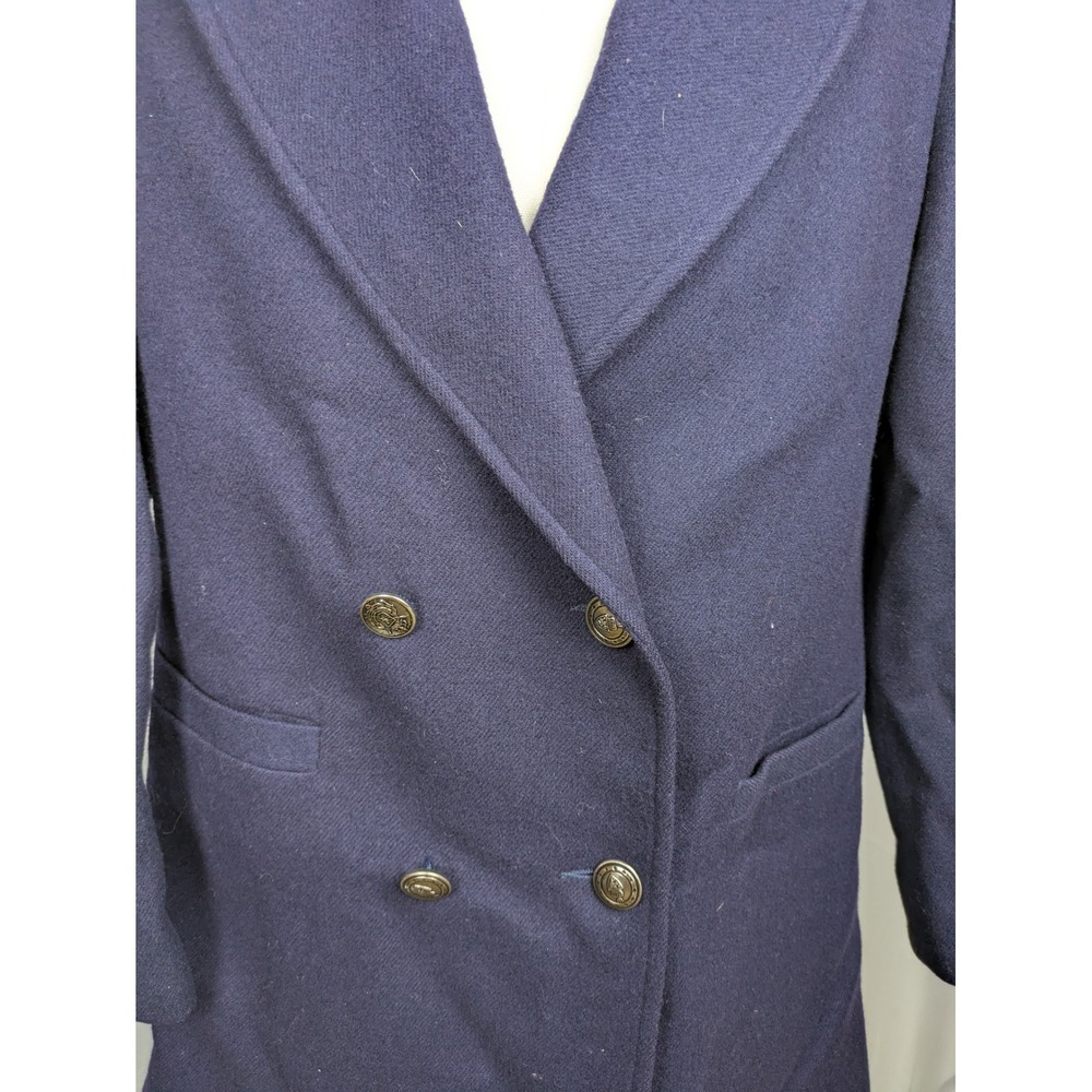 Forecaster of Boston Blazer Women's 7/8 Navy Blue 100% Pure Wool Double Breasted - Picture 12 of 13